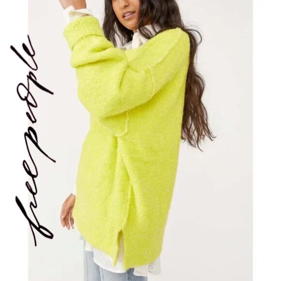 Free People Sweaters - Free People Moira Slouchy Tunic Sweater in Citron Sun Combo Boucle Knit Large
